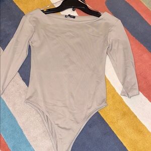 Express Beige Long Sleeve Bodysuit